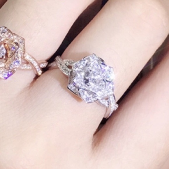 Sterling silver diamond halo rose ring - Picture 2 of 5